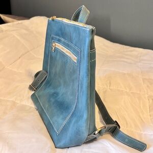 Portland Leather Tote Backpack Aqua